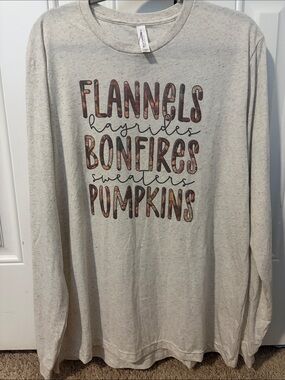 Flannels Bonfires Pumpkins Long Sleeve Tee - Beige